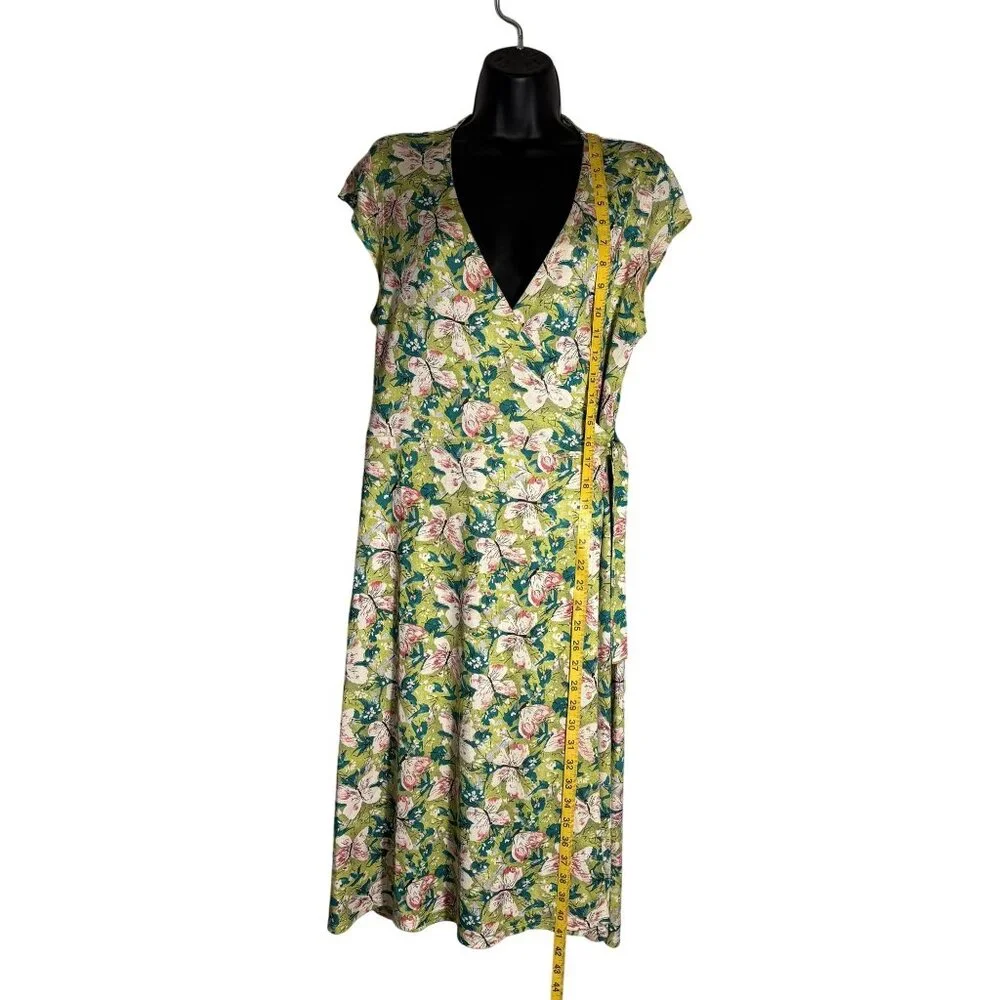 Floral Wrap V-Neck Midi Dress With Cap Sleeves & Adjustable Waist Tie - Picture 4 of 7